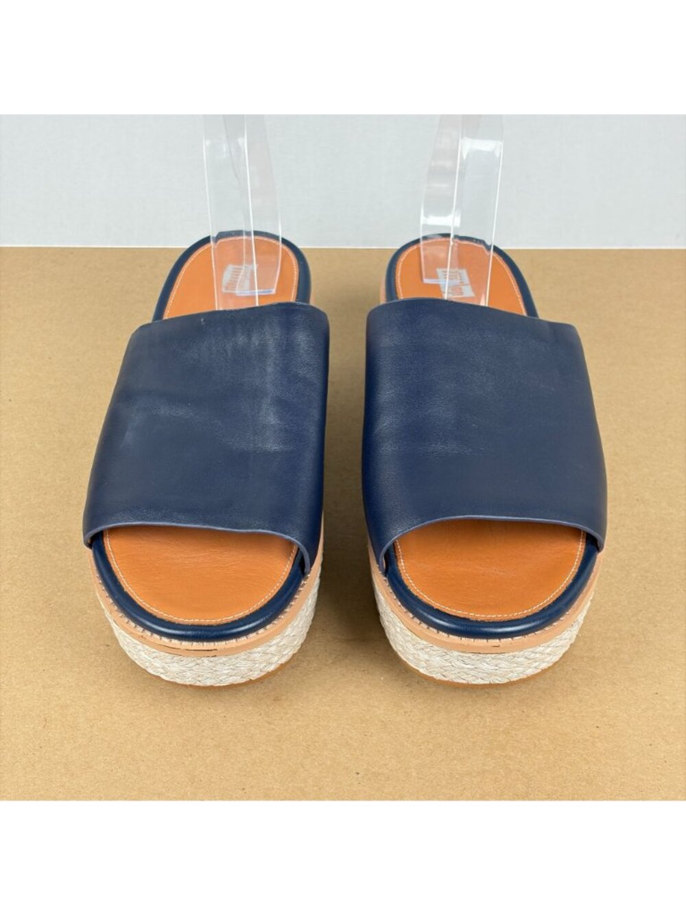 Fitflop Eloise Espadrille Platform Sandals Womens 11 Navy Blue Tan Slip On - Picture 2 of 10